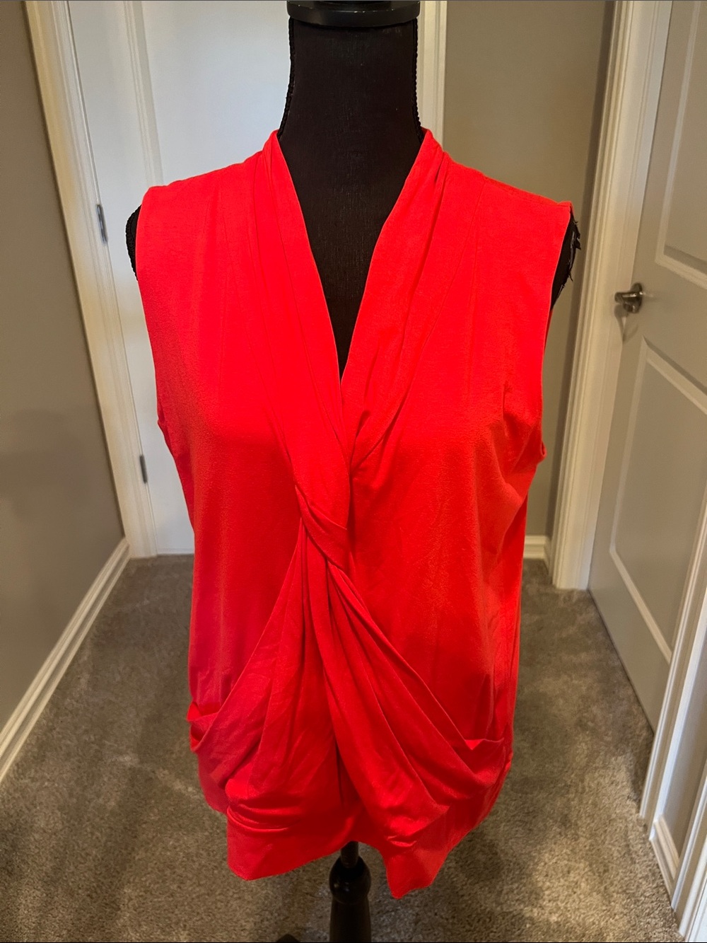 Women's Sleeveless Twist-Front Blouse in Bright Red